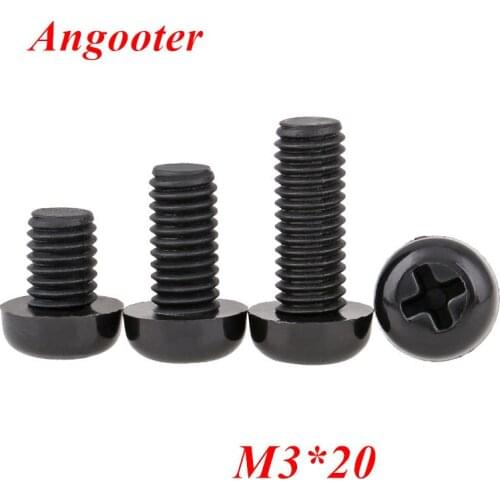 1000pcs M3*20 Black Nylon Round Head Screws m3*20 GB818 Phillips Nylon Pan Machine Screws Bolts
