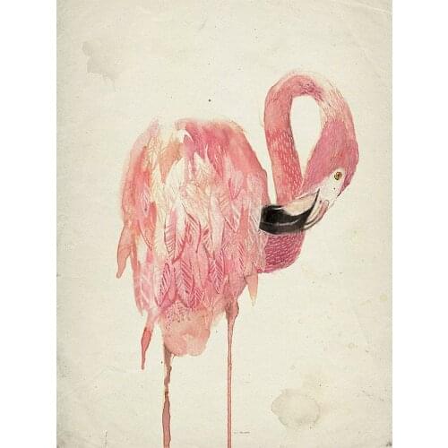 High Quality Living Room Wall Decoration Handmade Beautiful Animals Canvas Animal Abstract Bird Flamingo Oil Painting