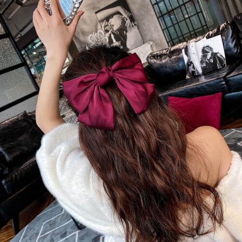 Large Bow Hairpin Women Korean Fashion Black Velvet Back Head Rhinestone Spring Clip Suitable For Girls Top Clip Word Clip