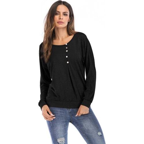 Woman Black Tshirts 2021 Autumn O-Neck Button Bottoming Shirt Loose Long Sleeve T-shirt Women Clothes Y2k Top Gothic Fashion