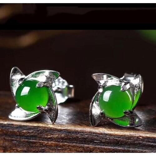 Natural Hetian Jade 925 Silver Inlaid Big Windmill Model Jasper Earrings Earrings Womens Boutique