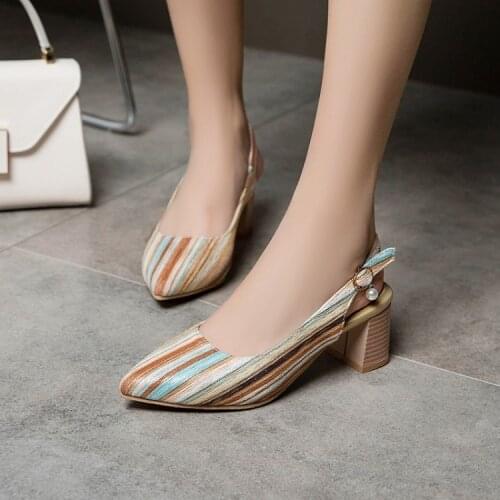 Big Size Ladies high heels women shoes woman pumps Buckle Rough heeled high heeled single shoes