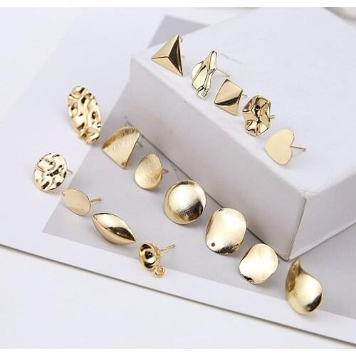 10pcs Korean Fashion Women Charm Copper Heart Shape Earrings Irregular Round Triangle Geometric Stud Earrings Diy Accessories