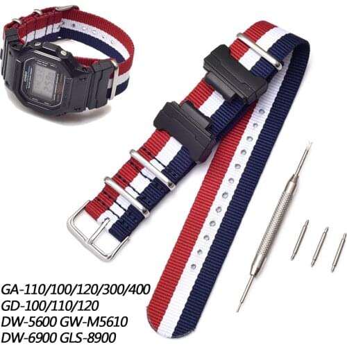 16mm Nylon Watch Band for Casio G-Shock GA-110/100/120/150/200/400 GD-100/110/120 DW-5600 6900 GW-M5610 Adapter Bracelet Strap