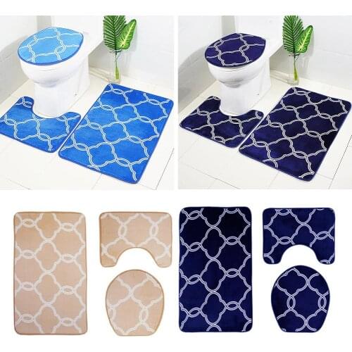 3Pcs Bathroom Soft Anti-slip Shower Bath Cleaning Floor Mat Toilet Lid Cover U-Shape Pad Set