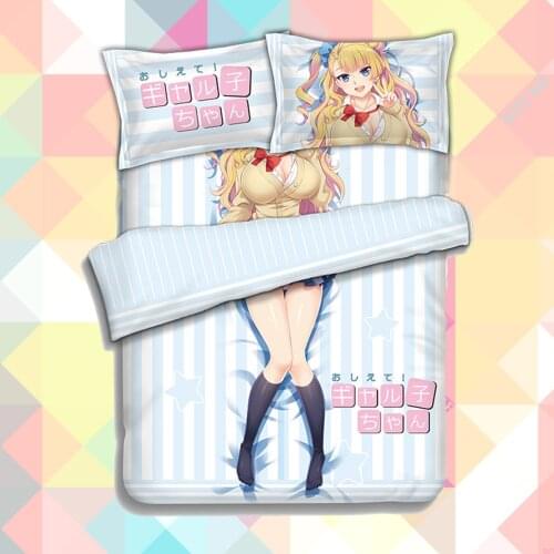 Anime Cartoon Oshiete! Galko-chan Quilt Cover Soft Printed Bedding Set With Pillow Cases Bed Sheet Duvet Cover Set 4pc 201600202