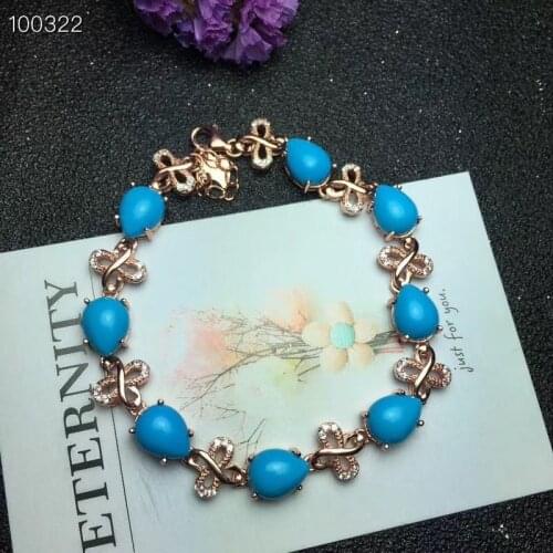 100% NEW Fashion Natural And Real Turquoise Bracelet 925 sterling silver Fine jewelry