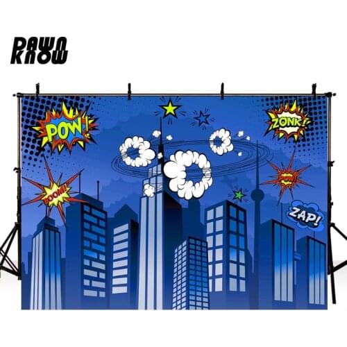 DAWNKNOW Cartoon Building Photography Background Superhero Street Backdrops Children Photocall Studio Customize lv394