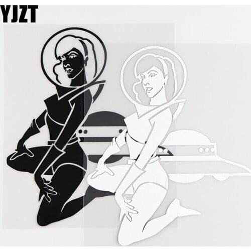YJZT 13.1X15.6CM Space Girl UFO Vinyl Decal Window Car Sticker Decoration Black / Silver 10A-0290