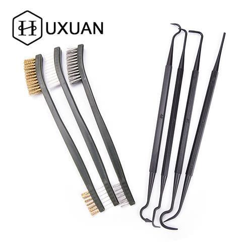 Double-end 3pcs Steel Wire Brush & 4pcs Nylon Pick Set Universal Hunting Gun Cleaning Kit Tactical Rifle Gun Cleaning Tool