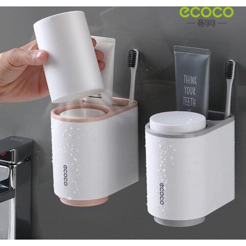 ECOCO Toothpaste Holder Wall-Mounted Toothbrush Storage Rack Magnetic Toothbrush Cup Holder Organizer Bathroom Storage Supplies