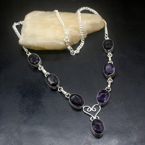 Gemstonefactory Jewelry Big Promotion Single Unique 925 Silver Purple Topaz Amethyst Women Links Necklace 48cm 20210099