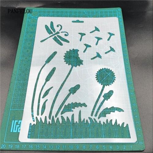 Hote Sale Dandelion dragonflies scrapbook stencils spray plastic mold shield DIY cake hollow Embellishment printing lace ruler
