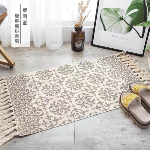 Cotton Linen Bathroom Shower Room Doormat Entryway Kicthen Rugs Home Carpet