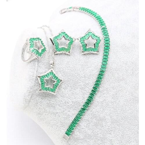 Green Cubic Zirconia Silver Bridal Jewelry Sets Women Wedding Costume Necklace Sets Ring Earrings Pendant Bracelet Jewelry