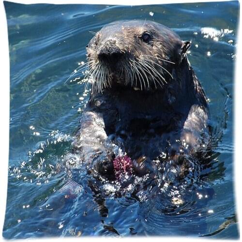 Sea Otter Cotton Linen Cushion Cover Sofa Decorative Throw Pillow Case Waist Cushion Case Pillow Slip 18"X18"