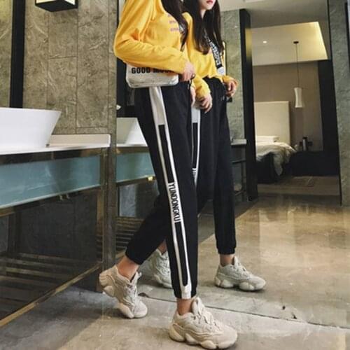 Cool Female Hip Hop High Waist Harem Pants Streetwear Girl Slim Letter Print Pants Trouser Womens Black Cool Jogger Trousers 5XL