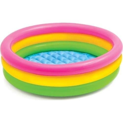 Round Inflatable Pool for Kids Outdoor Water Play Fun Backyard Rainbow Color Safety Inflatable Pool 25cmH for 1-3Years Children