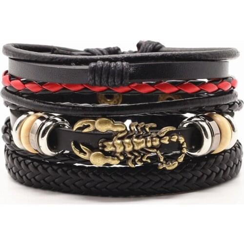 LUOBOTOU 3Pcs/ Set Multi-layer Leather Bracelets Men Bangles For Women Alloy Scorpion Charm Homme Gift Jewelry