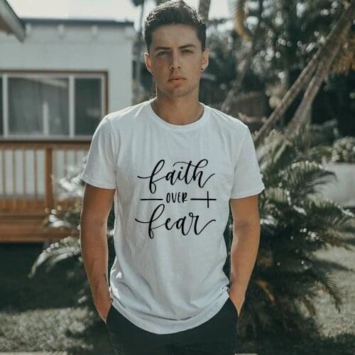Fashion Mens Summer T Shirt Jesus Faith Over Fear Casual Harajuku T-shirts Christians Short Sleeve Man Tees Male Tops Camisetas