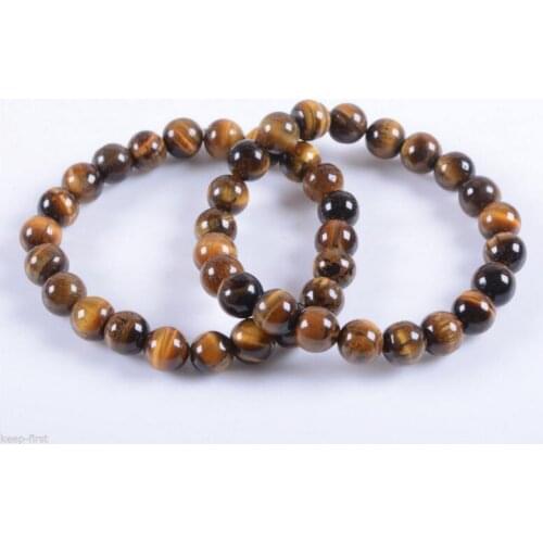 Fashion jewelry 100% jewerly Genuine 2pcs 7.5" 8mm Natural Tiger Eye Round Beads Bracelet