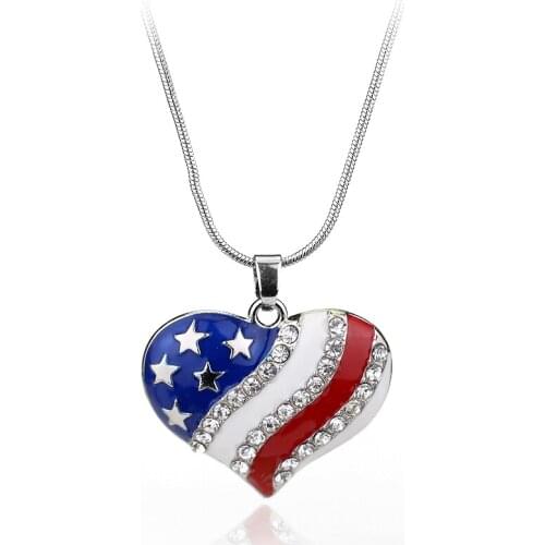 Fashion Jewelry Women Men Accessories American stars and stripes Flag Heart Pendants Necklaces Snake Chain Necklace