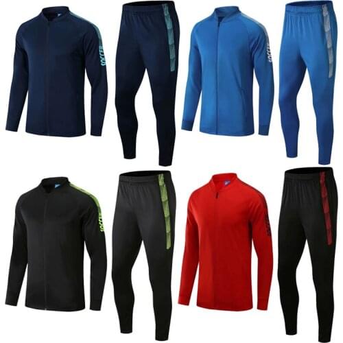 Men long sleeve blue jacket set adult tracksuit set kids red sport uniform boy running Loose coat set DIY name OEM number