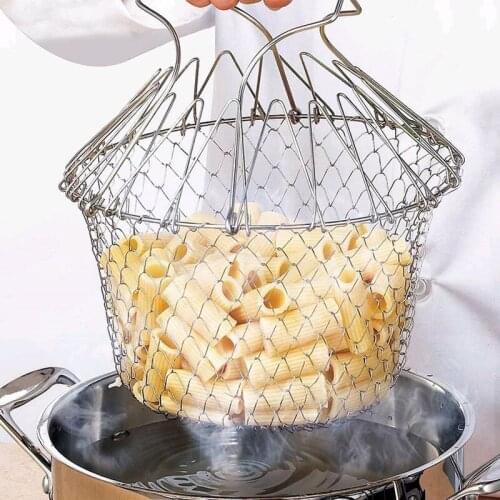 Newest Kitchen Foldable Steam Rinse Frying Basket Magic Colander Sieve Mesh Strainer Basket Kitchen Cooking Tools Accessories