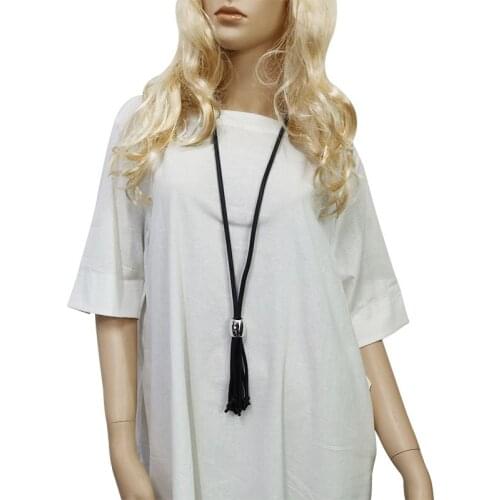 New Long Black Leather Rope Tassel Metal Accessories Necklaces Women Fashion Punk Rubber Pendant Necklace Decoration Jewelry