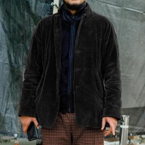 Solid Corduroy Jacket Men Stand Collar Outwear Oversized Outwear Single Breasted Casual Vintage Coat Korean Style Men Jacket