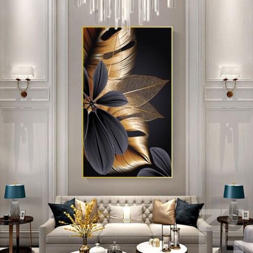Black golden plant leaf canvas poster print modern home decor abstract wall art painting nordic living room decor picture