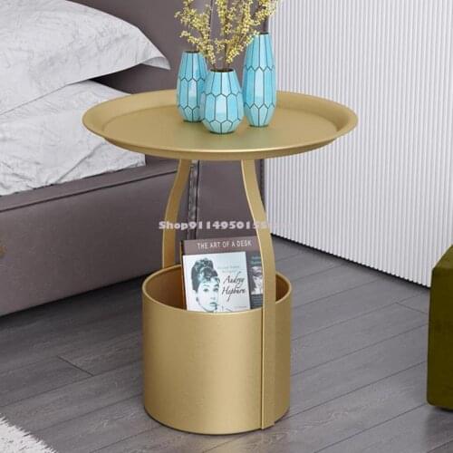 Nordic Simple Round Iron Bedside Table Shelf Simple Light Luxury Bedroom Small Creative Ins Net Red Small Side Table
