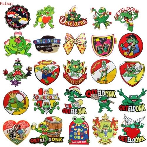Pulaqi Oeteldonk Cute Frog Patches Full Iron On Patches for Clothing Embroidered Frog Carnival For Netherland Embroidered Badges