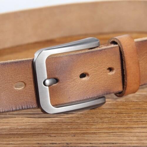 Vintage Handmade Irregular Rubbing Color Alloy Pin Buckle Casual Leather Mens Belt Luxury Jeans Leather Belt 3.8cm Light Brown