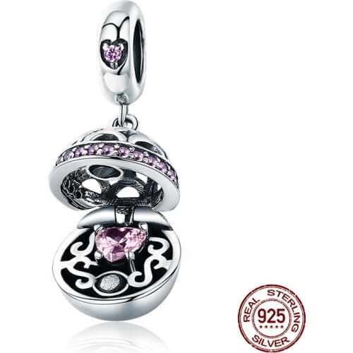 4 color genuine 925 sterling silver love surprise zircon pendant fit 3MM charm bracelet & necklace jewelry DIY original bead