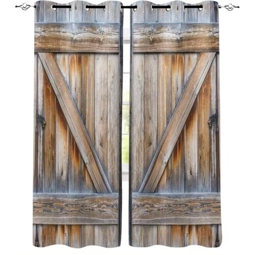 Country Barn Door Wood Blackout Curtains For Living Room Window Curtains For Bedroom Kitchen Curtains Drapes Blinds