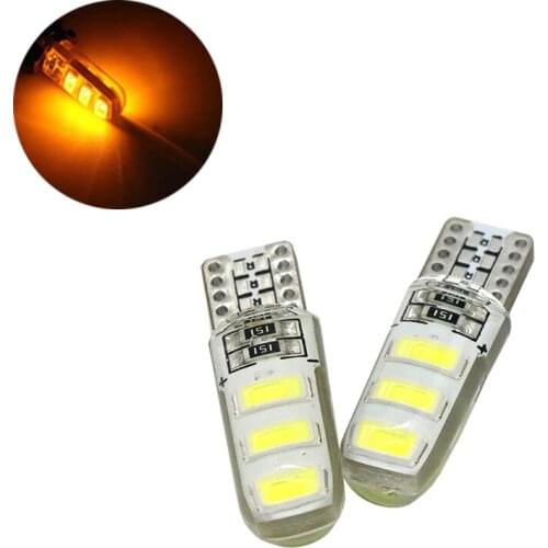 10Pcs Yellow Silcone T10 W5W 5630 6SMD LED Car Bulbs For 194 168 Clearance Lamps Interior Dome Door License Plate Lights 12V