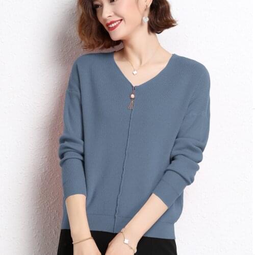 Casual spring autumn thin oversize sweater pullovers Women basic loose cashmere sweater female V neck office knit jumper