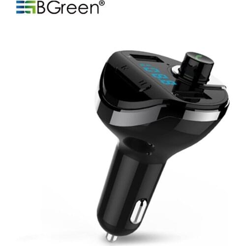 T56-BGreen Car Bluetooth FM Radio Adpater Support USB Charger TF Micro SD Card Playback With Dual USB