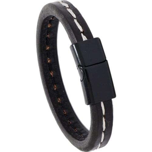 Three Color Magnet Buckle Connector Bangle Black Genuine Leather Sewing Crafts Bracelet Jewelry Gift Punk Men