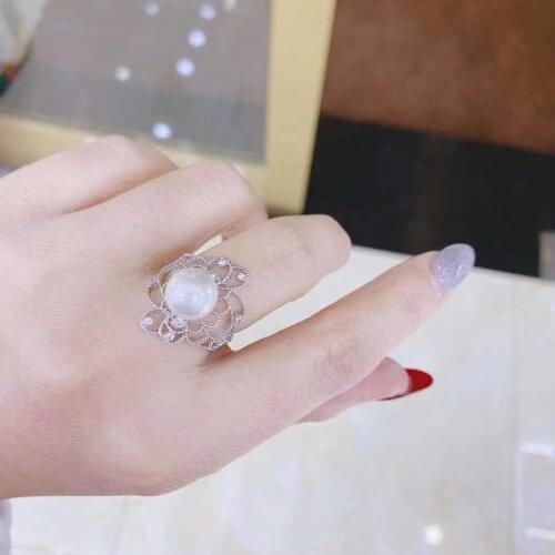 Solid 925 Sterling Silver Round 11-12mm Nature Fresh Water White Pearls Rings for Women Fine Birthdays Gifts