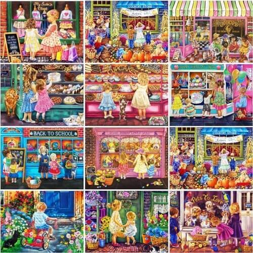 XUEQIXIAOZU 5D DIY Diamond Painting Childrens Mosaic Diamond Embroidery Shop Landscape Handmade Products Home Decoration Gifts