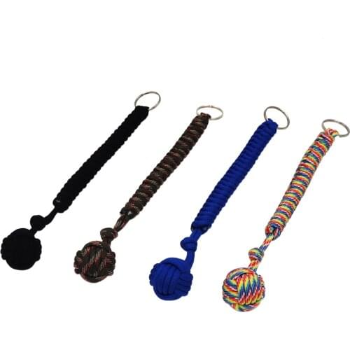 YOUGLE DIY 20cm Paracord Parachute Lanyard Cord Rope Monkey Fist Knot Keychain Key Ring With Metal Ball