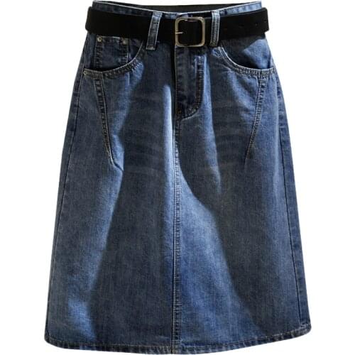 Plus size 5XL!Denim skirt women summer high waist split knee length a-line skirt