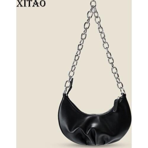 XITAO Half Noon Solid Color Shoulder Bags Women Tide Fashion New Korean Style Chains Patchwork Wrinkles Casual Match All WMD2224