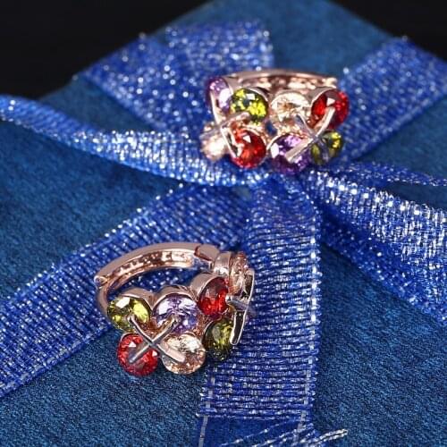 2019 Fashion Princess Goldden Plated Hoop Earring for Women Colorful CZ Crystal Zirconia Earing Flower Ear Jewelry Wholesale