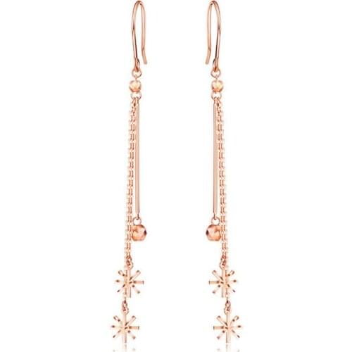New 18K Rose Gold Earrings Women AU750 Rose Gold Flower Dangle Earrings