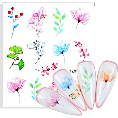 1pcs Blossom Flower Nail Stickers Rose Floral Decals Leaf Branches Water Transfer Foil Slider Nail Art Decoration Manicure