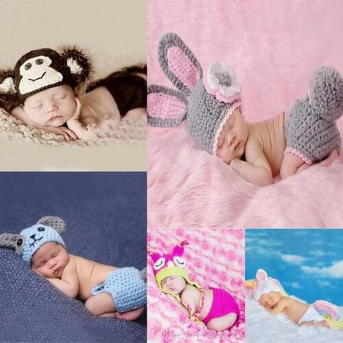 2pcs/Set Newborn Photography Props Handmade Crochet Knit Photo Costume Baby Cute Outfits