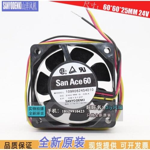 Sanyo Denki 109R0624S4D10 DC 24V 0.08A 60x60x25mm 3-wire Server Cooling Fan